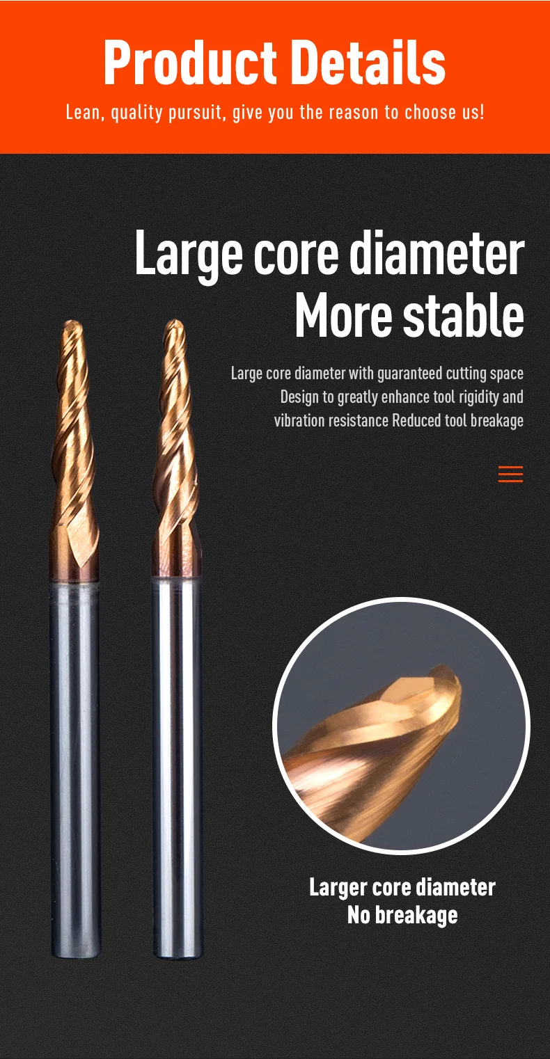 HUHAO Spiral Ball Nose Tapered End Mill Engraving Bit HRC55 CNC End Mill 4mm 6mm 8mm 3D Carving Bits Wood Metal Tools