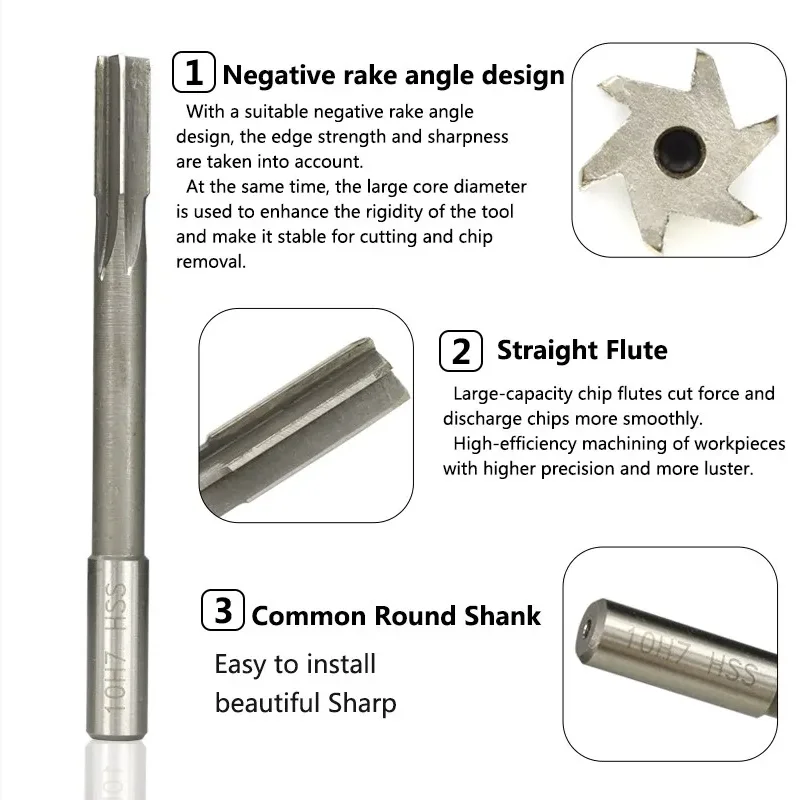 HSS H7/H8 Machine Reamer 1mm-20mm, Used for Deburring and Expanding Holes in Steel, Copper, and Aluminum Metals