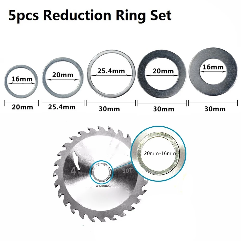 5Pc 16mm 20mm 25.4mm 30mm Circular Saw Blade Reducing Rings Conversion Ring Cutting Disc Woodworking Tools Cutting Washer Set
