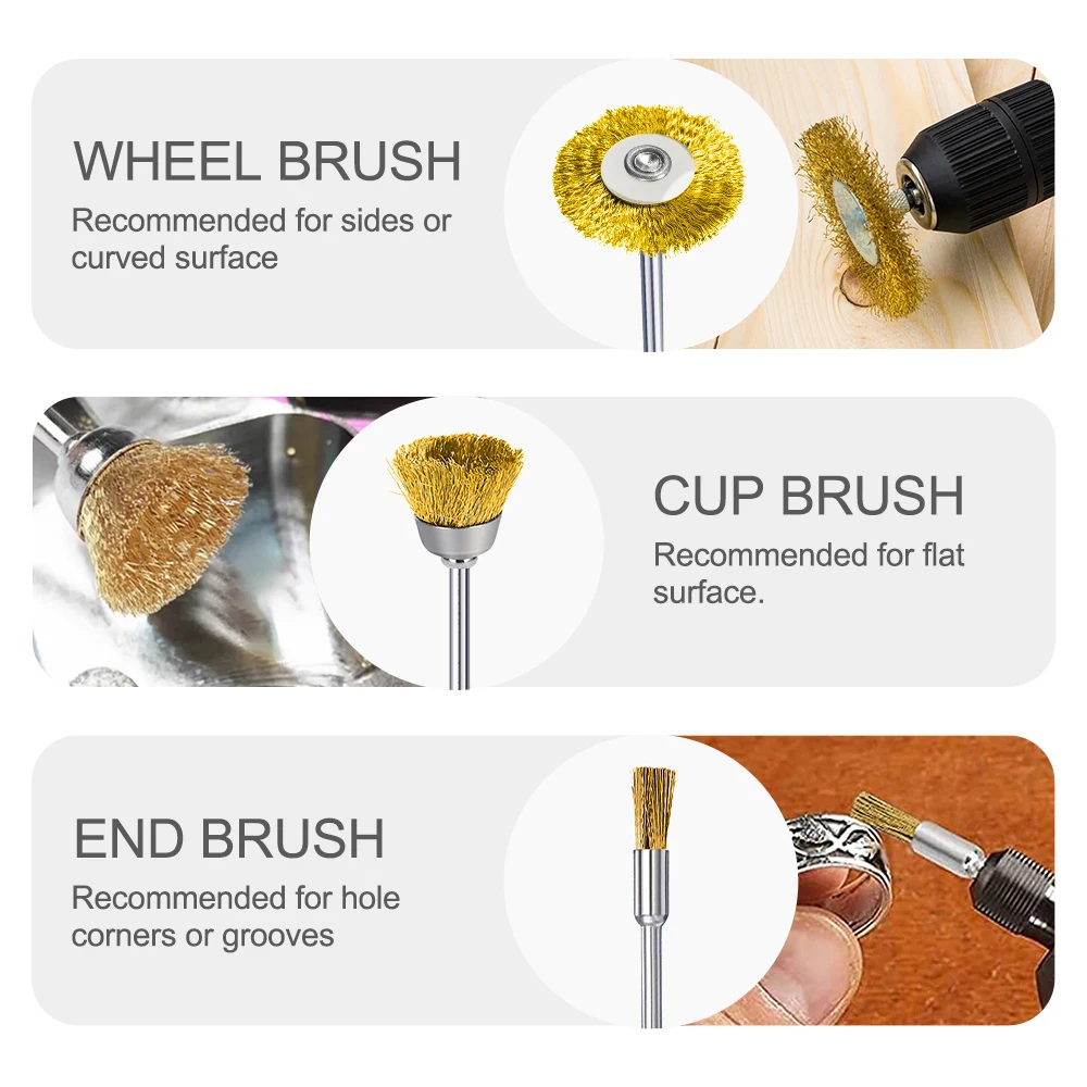 XCAN 45pcs Steel Wire Brass Wheel Cup Brush Set 3mm Shank Polishing Brush Mini Drill Rust Removal for Dremel Rotary Tool