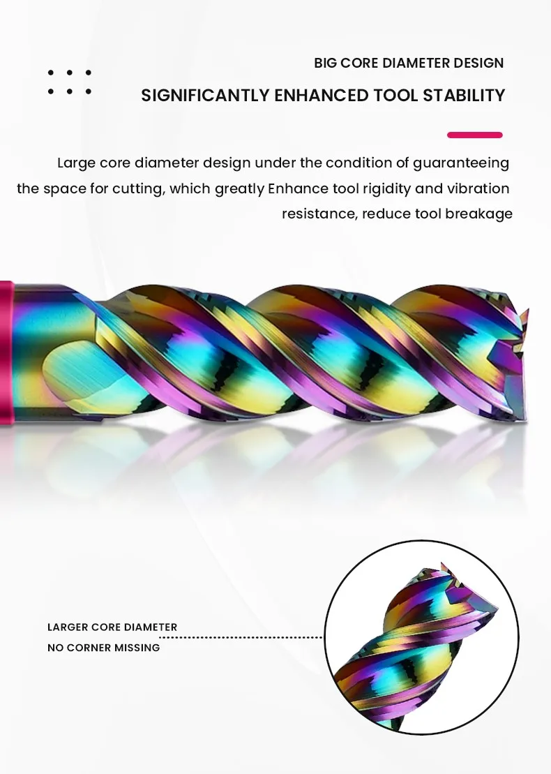 SHAZAM TGP-HRC60 3-Flute Color Circle DLC-Coating Tungsten Steel Carbide Aluminum Flat End Endmills CNC Machining Milling Cutter