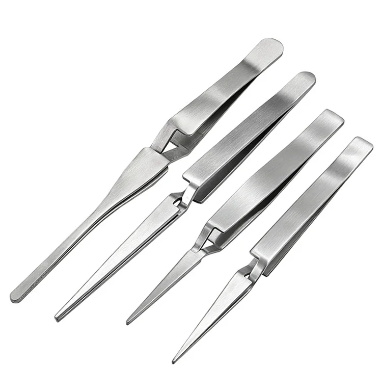 1PC Tweezers Stainless Steel Non-slip Cross Lock Reverse Action Tweezer Save Effort Maintenance Tools