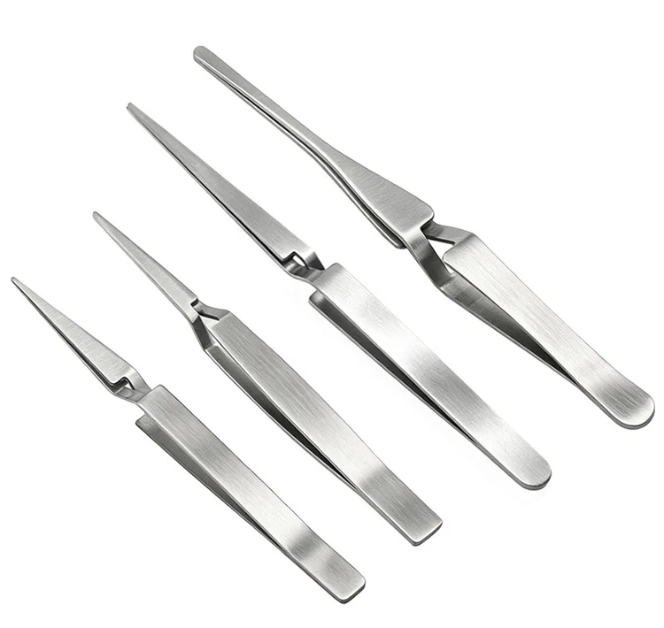 1PC Tweezers Stainless Steel Non-slip Cross Lock Reverse Action Tweezer Save Effort Maintenance Tools