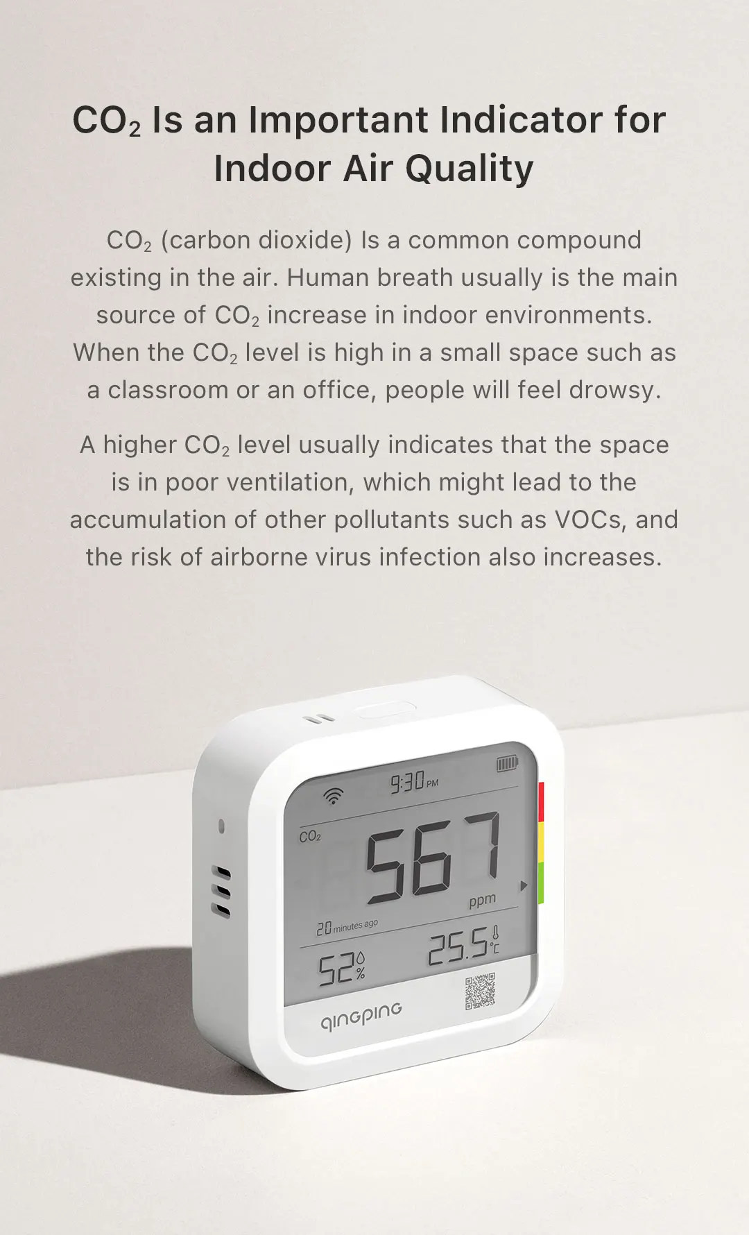 Qingping Thermometer Hygrometer CO2 Detetor, Remote Monitoring, Temperature & Humidity Monitor,Fast Alert Notification, Recharge