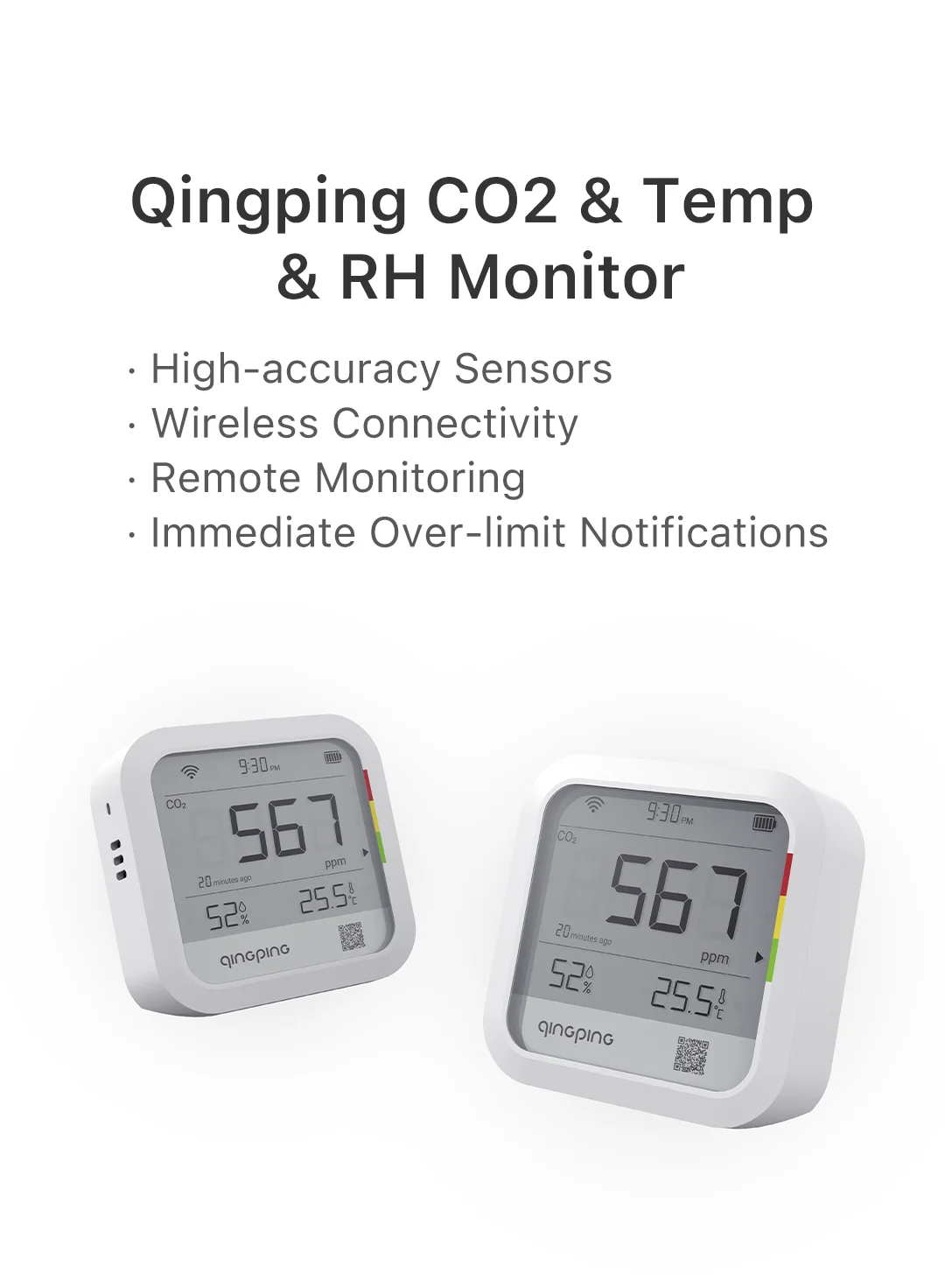 Qingping Thermometer Hygrometer CO2 Detetor, Remote Monitoring, Temperature & Humidity Monitor,Fast Alert Notification, Recharge