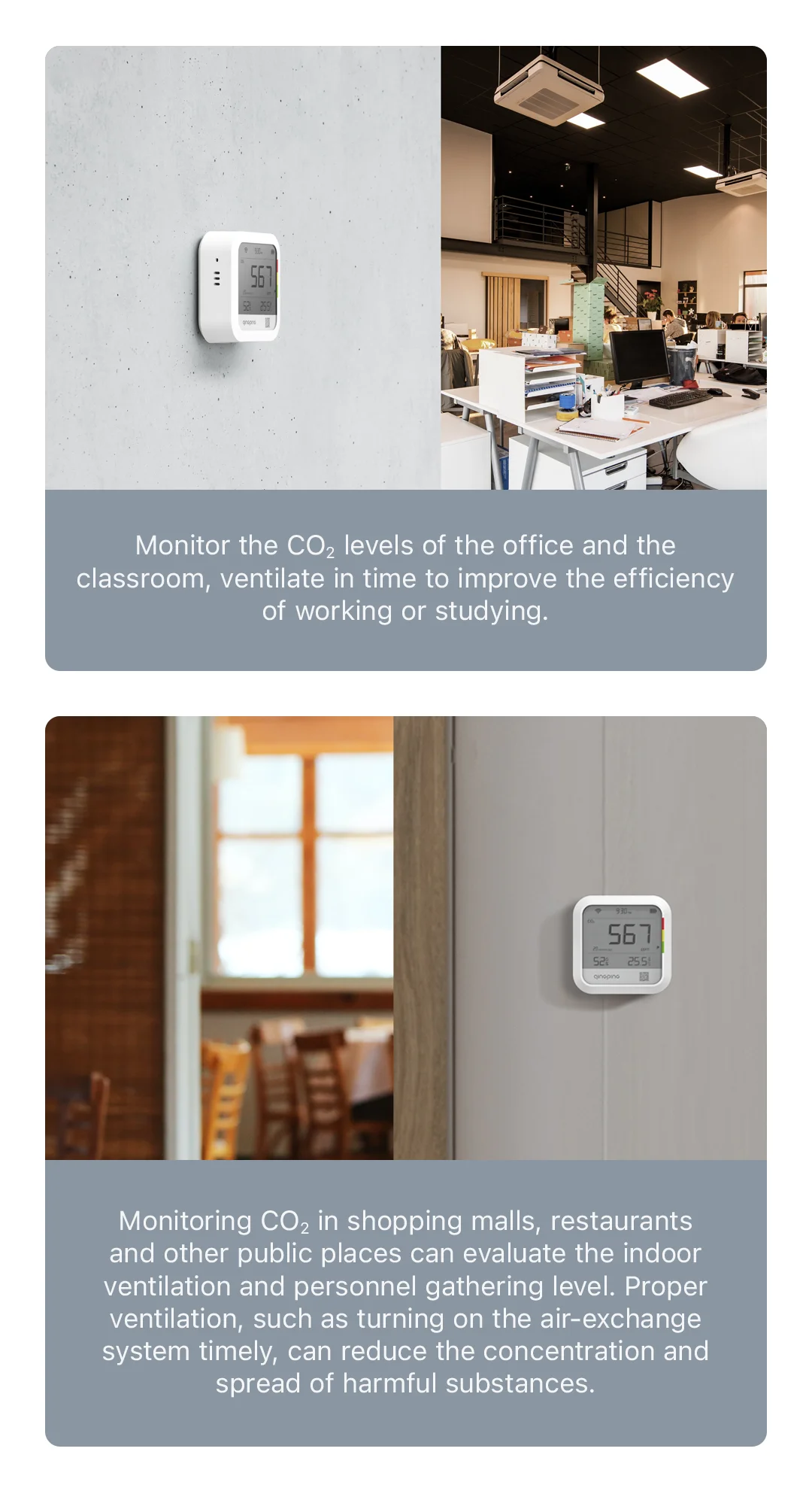 Qingping Thermometer Hygrometer CO2 Detetor, Remote Monitoring, Temperature & Humidity Monitor,Fast Alert Notification, Recharge