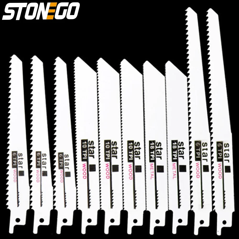 STONEGO 10PCS Reciprocating Saw Blade Jig Saw Blades For Wood/Metal Cutting Woodworking Tools Stonego Power Tool Accessories
