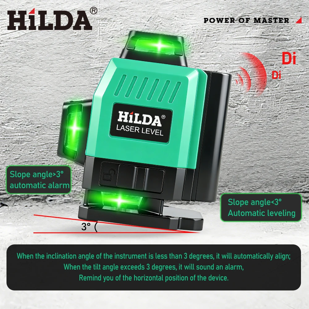 HILDA 16/12 Lines Laser Level Green Line SelfLeveling 360 Horizontal And Vertical Super Powerful Laser Level Green Beam