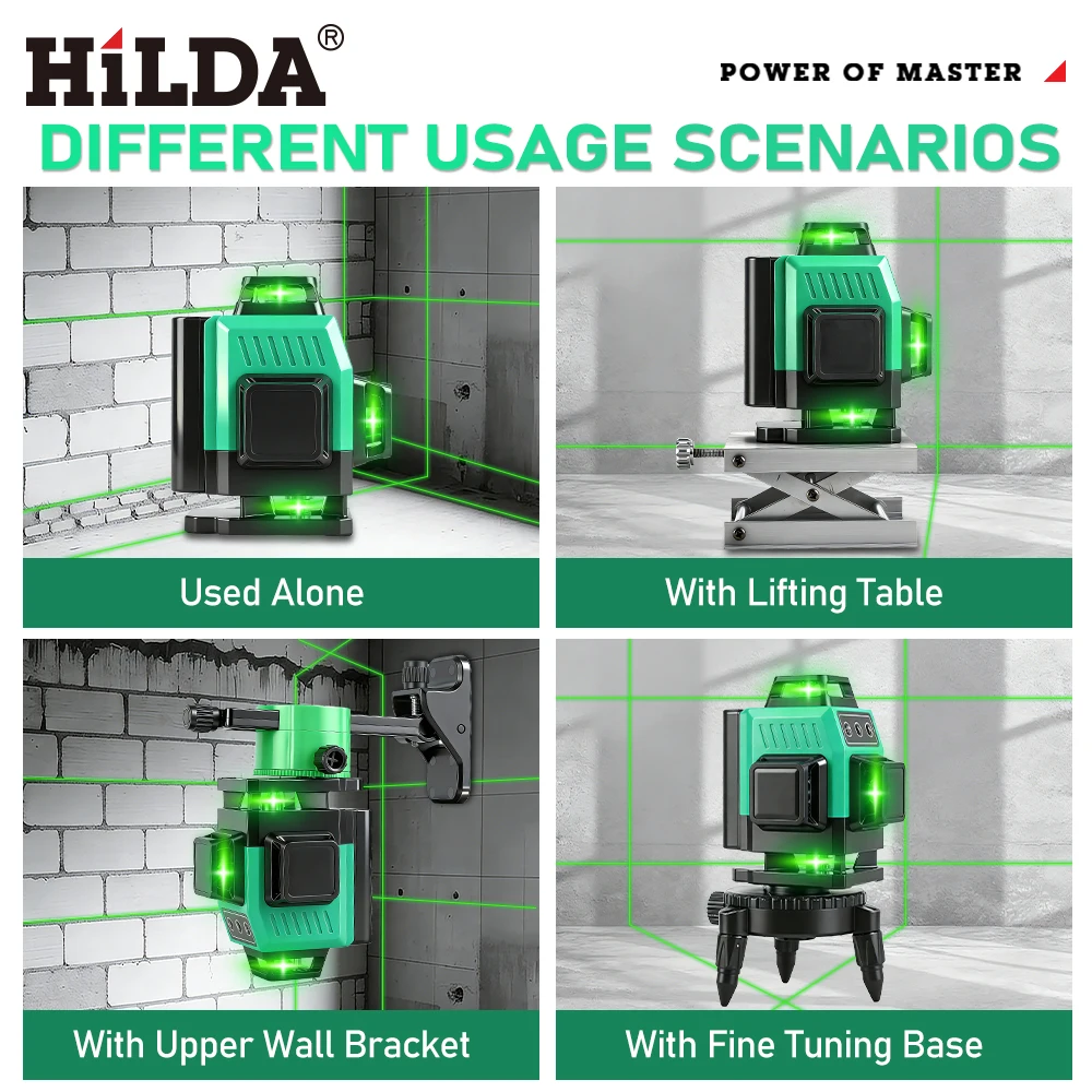 HILDA 16/12 Lines Laser Level Green Line SelfLeveling 360 Horizontal And Vertical Super Powerful Laser Level Green Beam