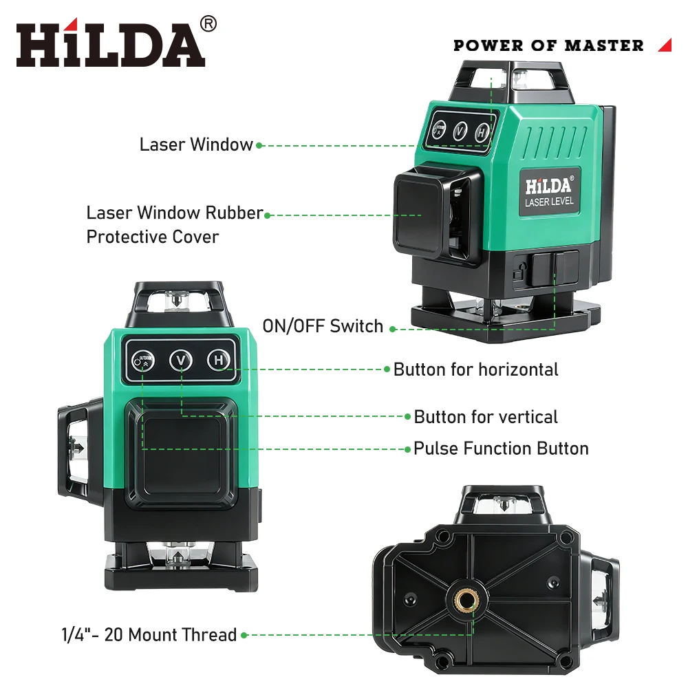 HILDA 16/12 Lines Laser Level Green Line SelfLeveling 360 Horizontal And Vertical Super Powerful Laser Level Green Beam