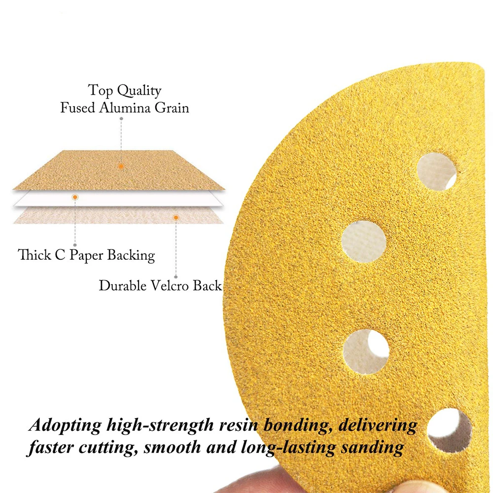 125mm 5 Inch 8 Holes Yellow Sandpaper, Sanding for Discs Grinder Car Woodworking Metal Grinding Disc Abrasive Polishing Tool
