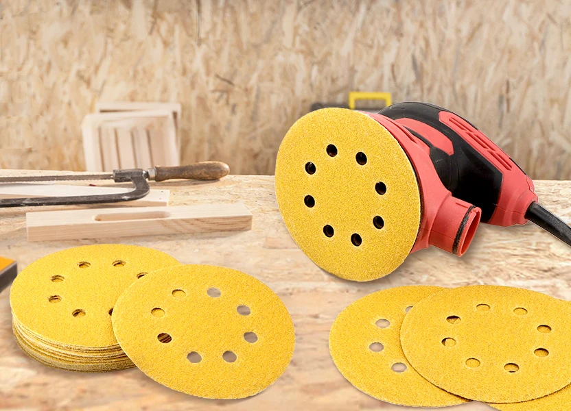125mm 5 Inch 8 Holes Yellow Sandpaper, Sanding for Discs Grinder Car Woodworking Metal Grinding Disc Abrasive Polishing Tool