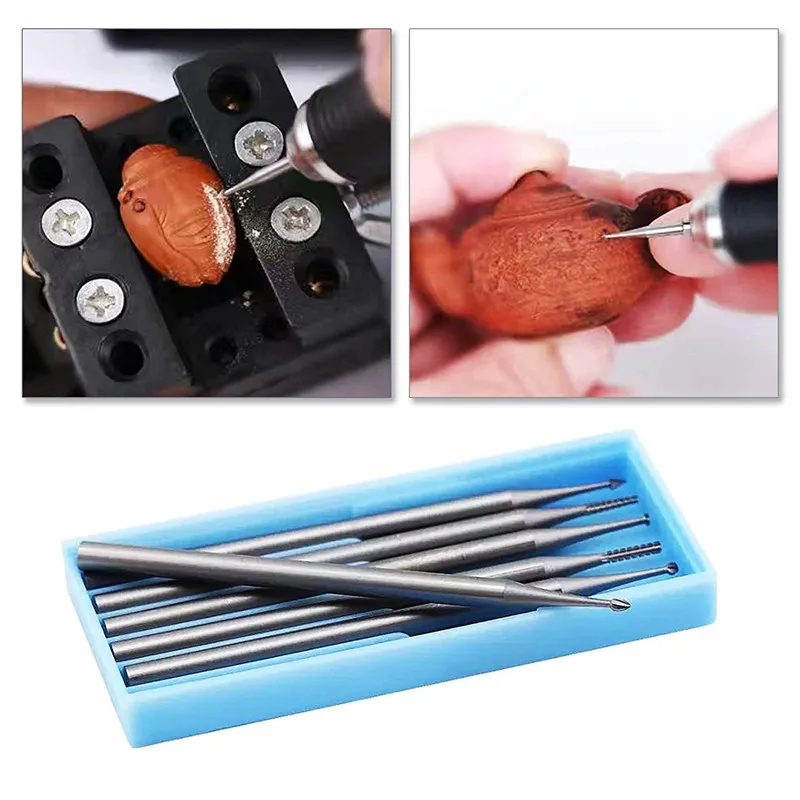 6pcs/set 2.35 Handle Tungsten Steel Engraving Cutter Electric Hollow New 204 Threading Machine Olive Core Carving Cut 1.0-2.3mm