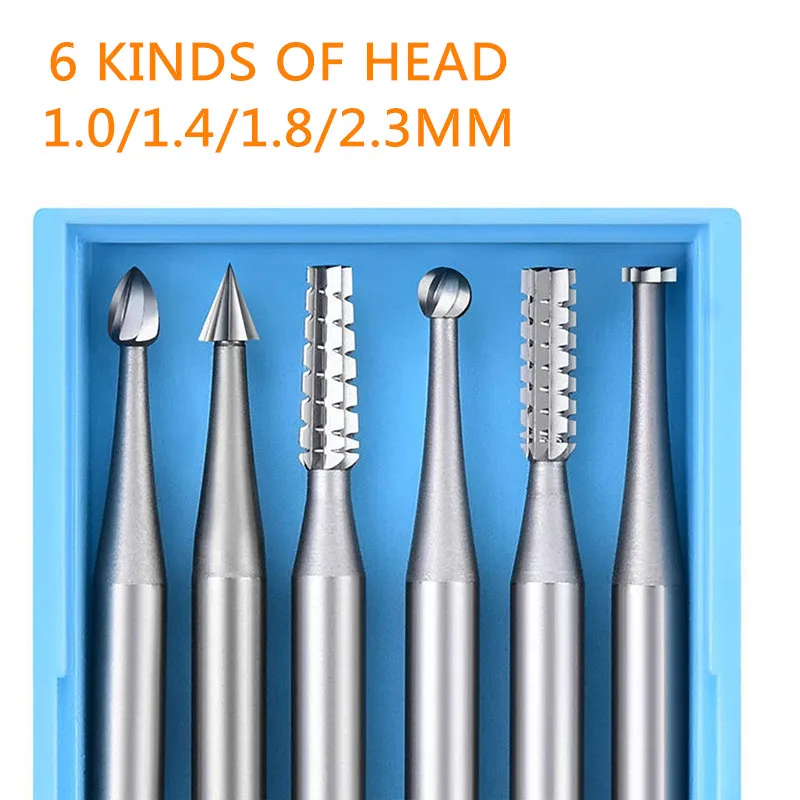 6pcs/set 2.35 Handle Tungsten Steel Engraving Cutter Electric Hollow New 204 Threading Machine Olive Core Carving Cut 1.0-2.3mm
