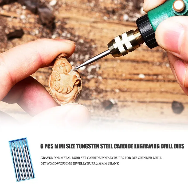 6pcs/set 2.35 Handle Tungsten Steel Engraving Cutter Electric Hollow New 204 Threading Machine Olive Core Carving Cut 1.0-2.3mm