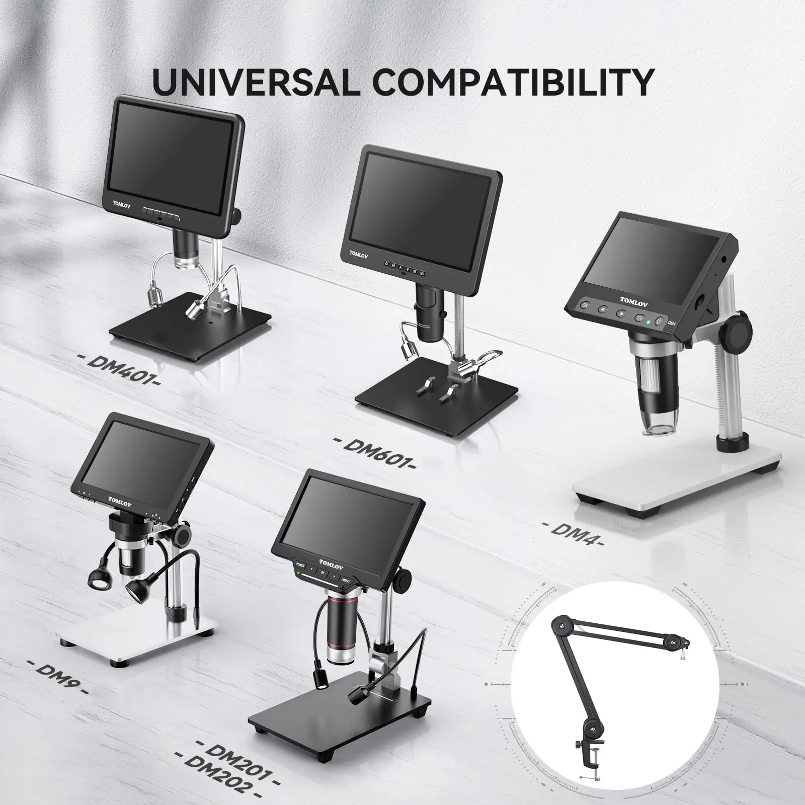 TOMLOV Flexible Arm Digital Microscope Stand, Upgraded Suspension Boom Scissor Arm Stand Heavy Duty Mic Arm For Diy Solding