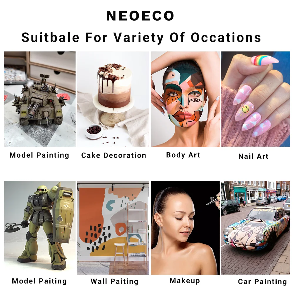 NEOECO NCT-SJ83 Dual Action Airbrush 9cc 1/3 oz Fluid Cups Quick Remove Air brush Cap Design Gravity Feed Set for Model Cake Art
