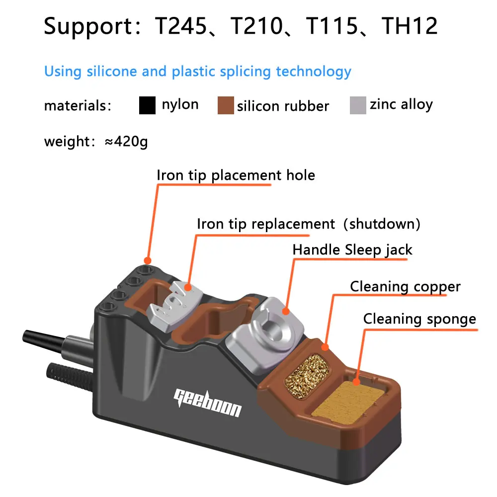 GEEBOON 220W TC22 soldering station compatible with 115/210/245/T12 soldering tip color curve display soldering rework station