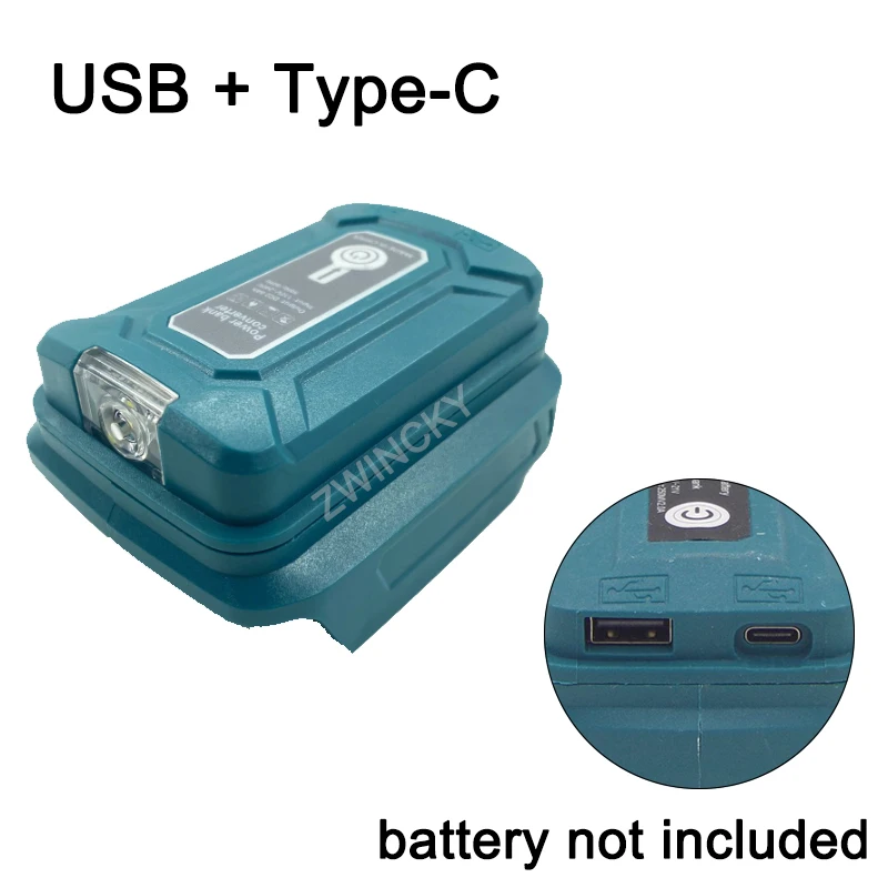 For Makita/HongSong/BoDa/FoGo 18V Li-ion Battery Adapter With LED Lamp Flashlight Dual USB Type C Mobile Phone Charger