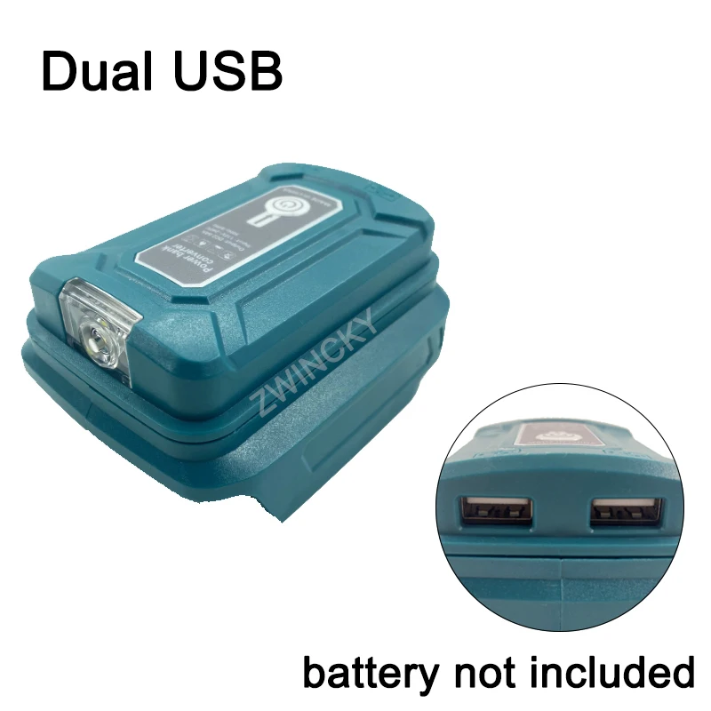 For Makita/HongSong/BoDa/FoGo 18V Li-ion Battery Adapter With LED Lamp Flashlight Dual USB Type C Mobile Phone Charger