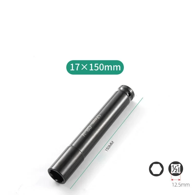 150mm Long Deep Impact 6 Point Wrench Socket Head 1/2" Drive Adapter Antirust Hex Wrench Socket Set 14/17/18/19/21/22/24/27mm