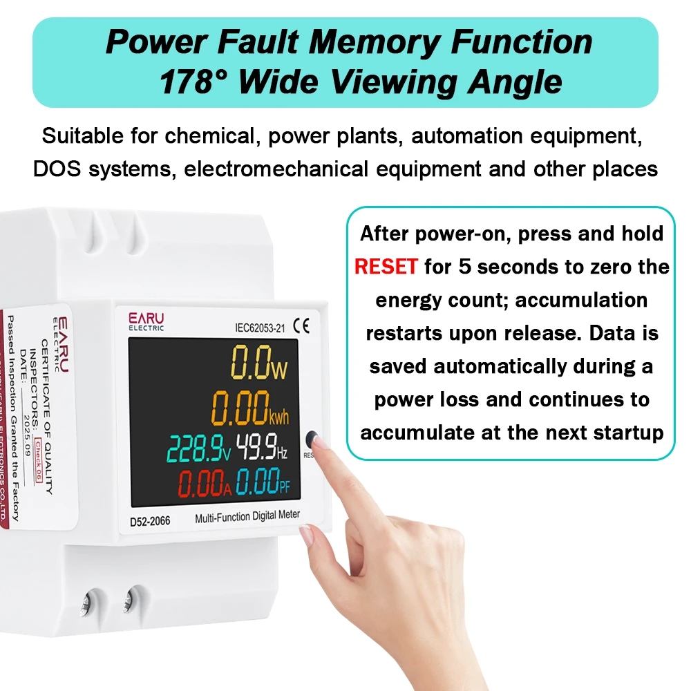 EARU 6IN1 Din Rail 110V 220V 380V 100A Voltage Current Frequency Power Factor Active Electric KWh Energy Meter Monitor Voltmeter