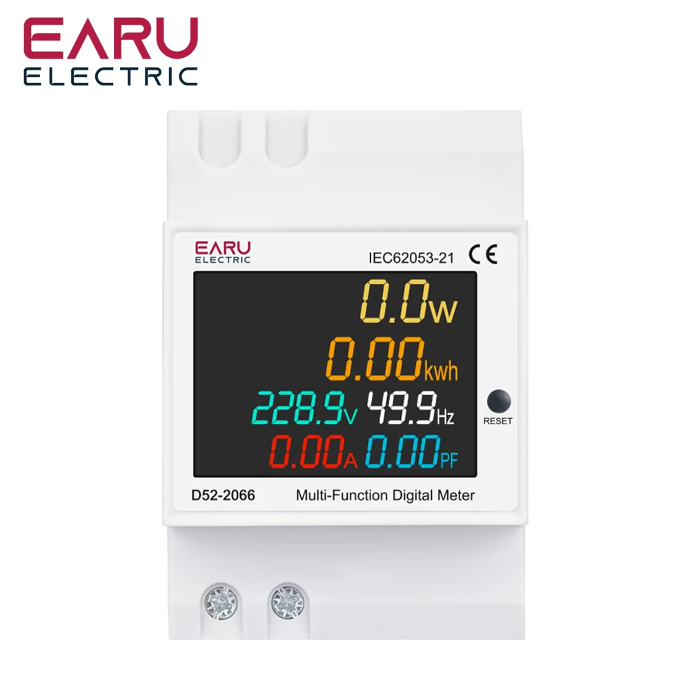 EARU 6IN1 Din Rail 110V 220V 380V 100A Voltage Current Frequency Power Factor Active Electric KWh Energy Meter Monitor Voltmeter