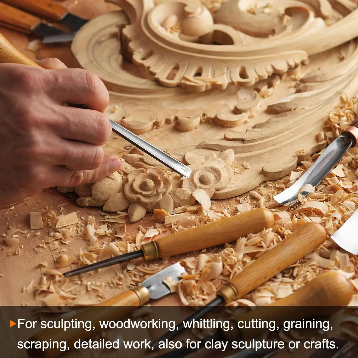 Professional Wood Carving Chisel Set with Carbon Steel Wood Carving Tools, Suitable for Carving Carpenters and Beginners