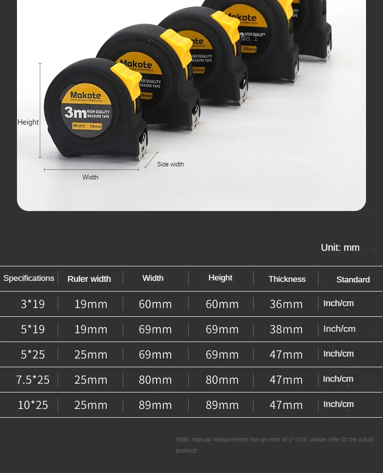 3M/5M/7.5M/10M Metric and Inche Tape Measure Retractable Thickened Wear-Resistant Steel Measuring Tape Household Measuring Tools
