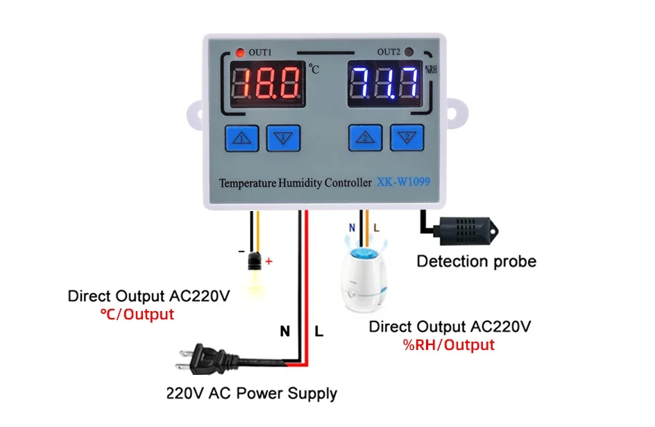 W3001 W3002 W3005 W1088 W1099 Digital Display Hygrometer Thermorelator Microcomputer Temperature Humidity Controller 12V 220V