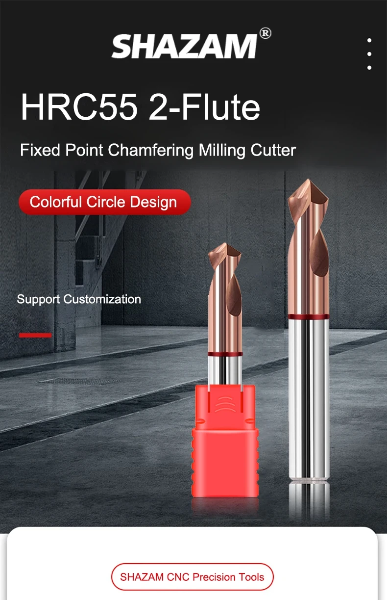 SHAZAM HRC55 2-Blade Tungsten Steel Carbide Red Circle Chamfer Centering Drill For CNC Machining Center 60° 90° 120° Bit To
