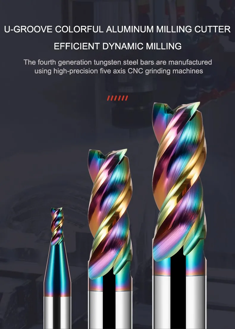 GAMONT HRC65 3-Flute Tungsten Steel Carbide Colorful Coating Endmill CNC Machinery Aluminum Special U-groove Milling Cutter Tool