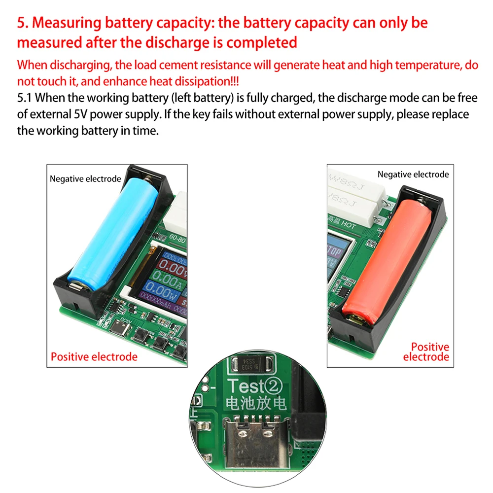 18650 Lithium Battery Capacity Tester Module MAh MWh Digital Battery Power Detector Module 18650 Battery Tester Type-C