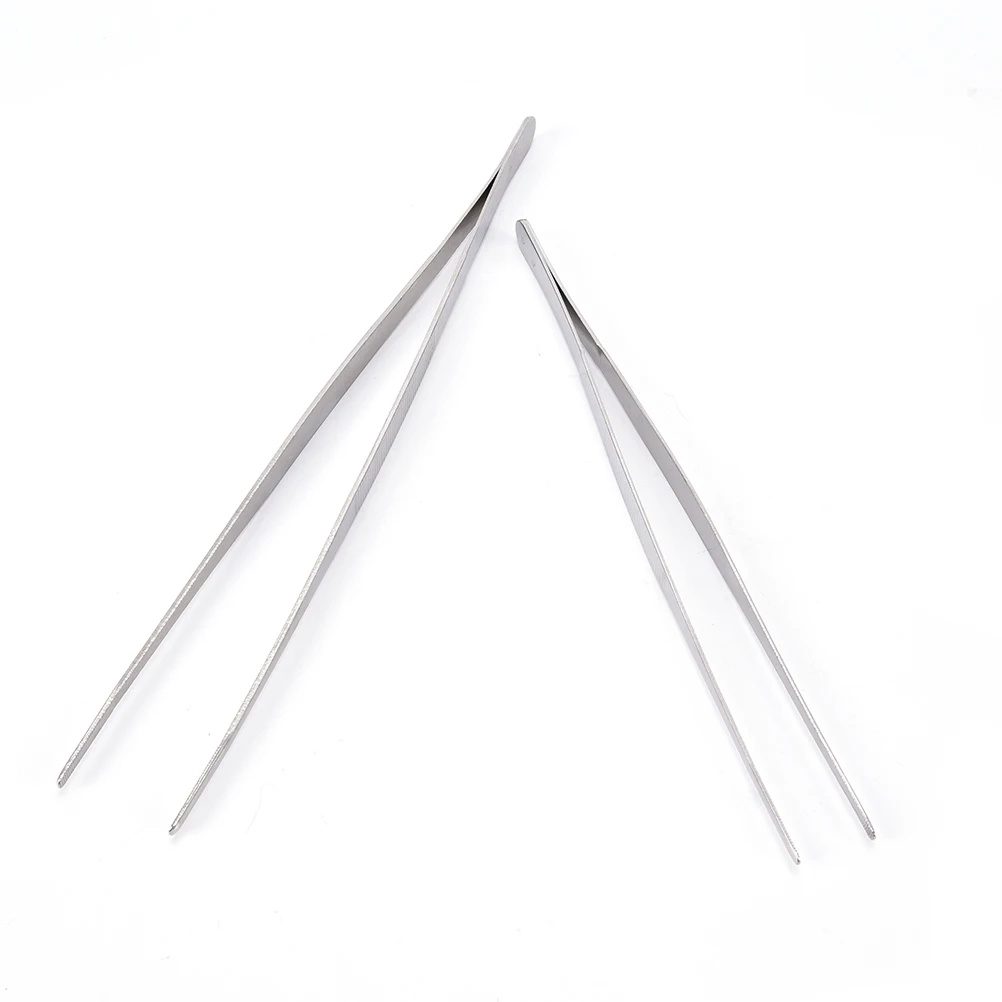1PCS 25/30cm Straight Toothed Tweezers Barbecue Stainless Steel Long Food Tongs Home Medical Tweezers Garden Kitchen BBQ Tool