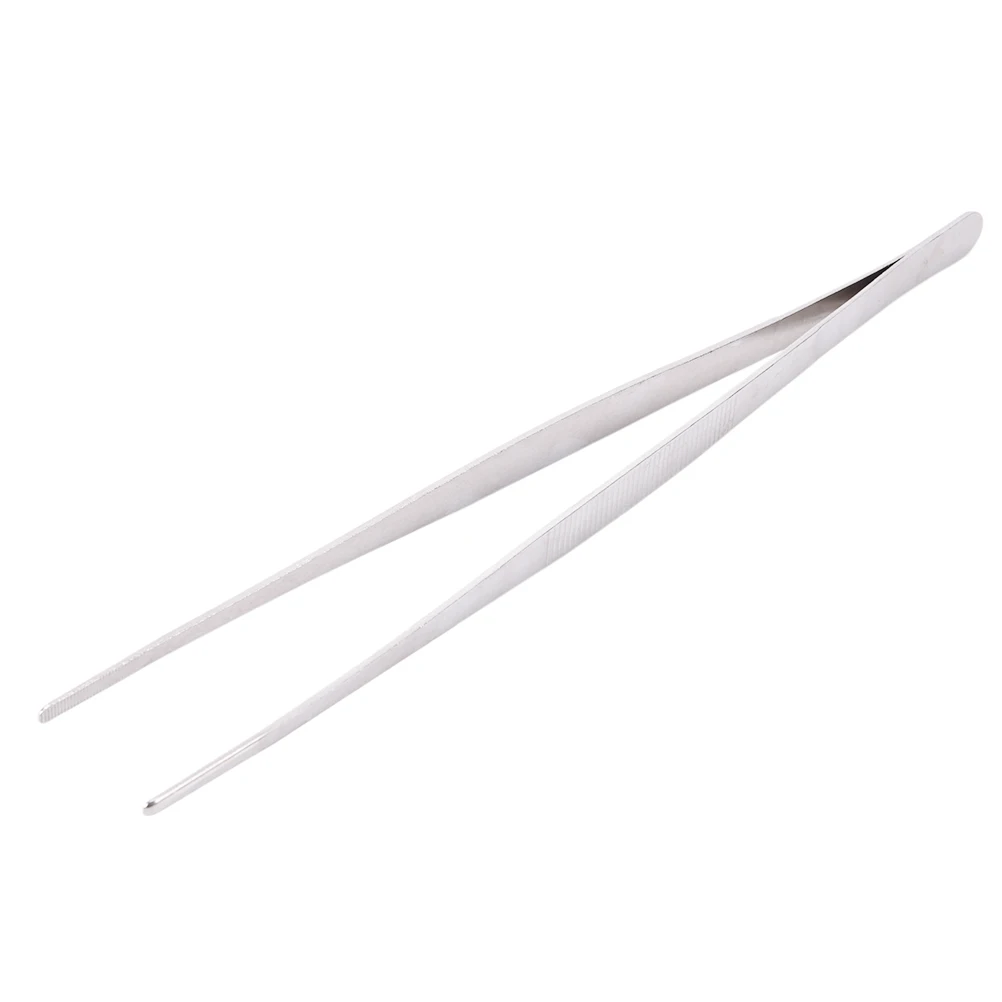 1PCS 25/30cm Straight Toothed Tweezers Barbecue Stainless Steel Long Food Tongs Home Medical Tweezers Garden Kitchen BBQ Tool