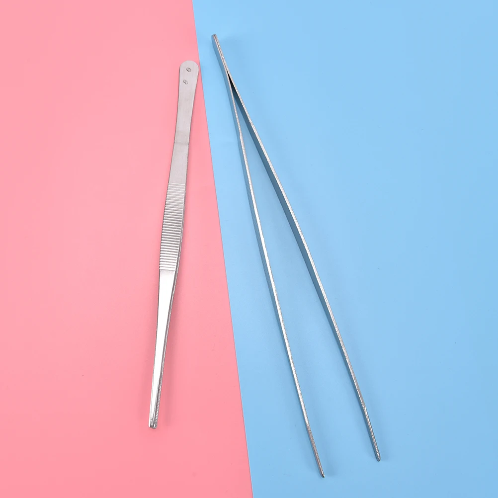 1PCS 25/30cm Straight Toothed Tweezers Barbecue Stainless Steel Long Food Tongs Home Medical Tweezers Garden Kitchen BBQ Tool