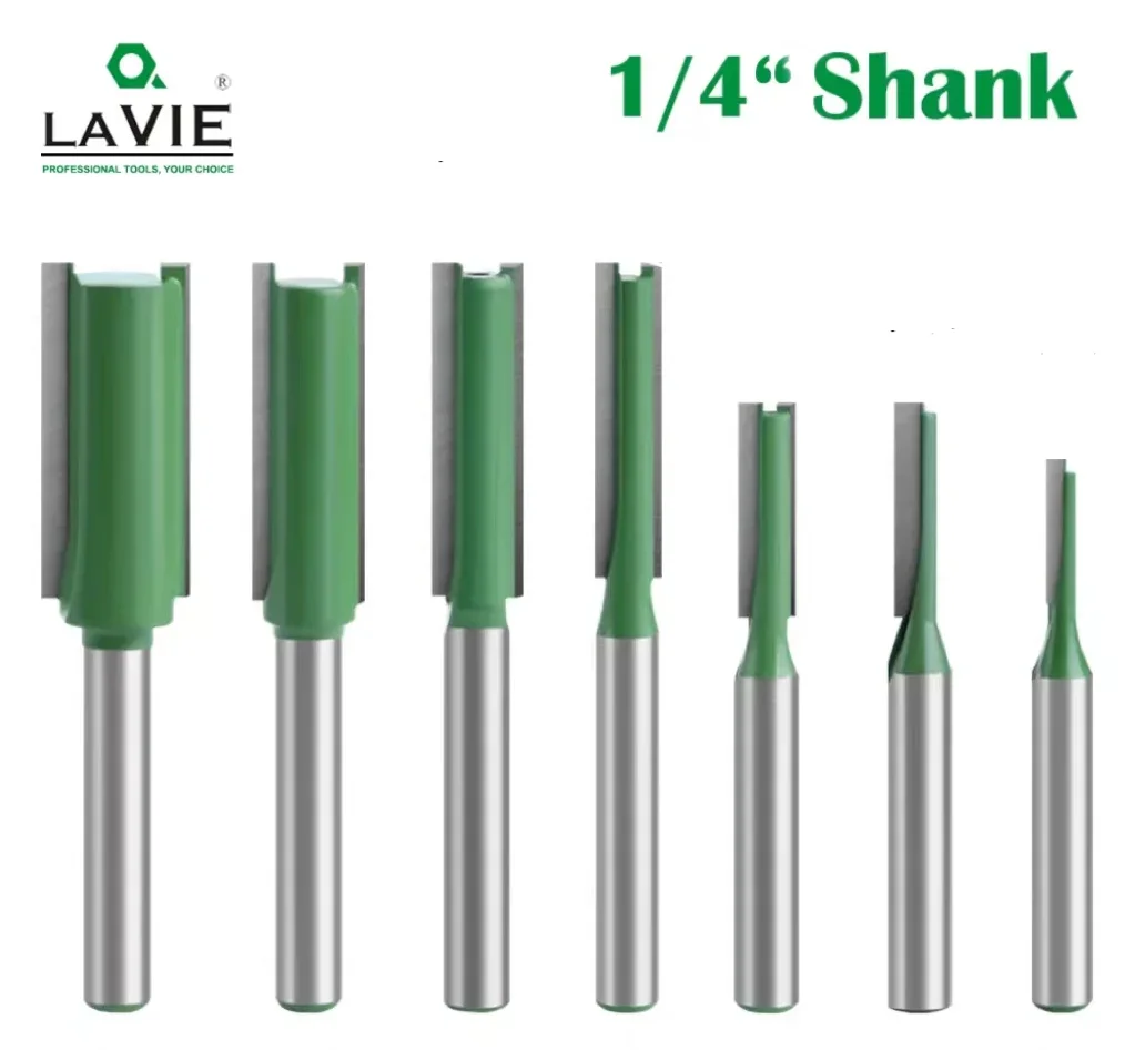 LAVIE 1pc 1/4mm Shank Straight Bit Double Flute Router Bits Milling Cutter For Wood Woodwork Tool C07-002