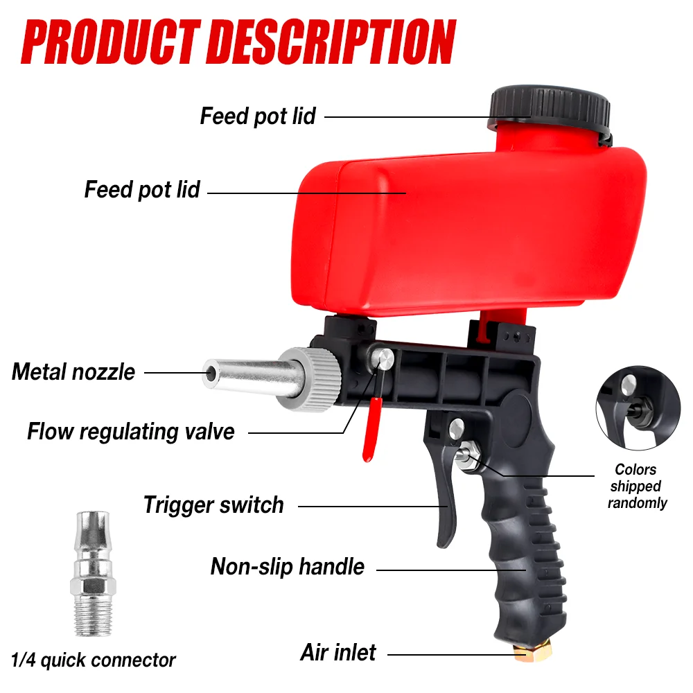90psi Adjustable Pneumatic Sandblasting Gun, 2.1lbs Portable Home Sandblasting Machine, Cordless Gravity Small Handheld Air Tool