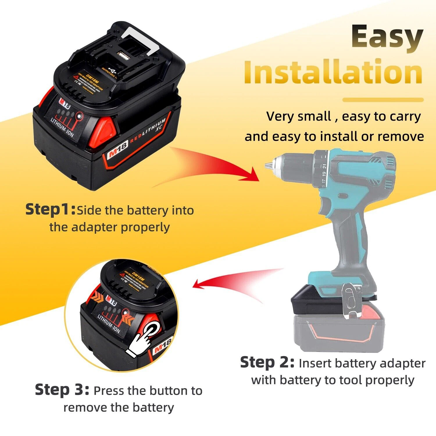 DM18M Battery Adapter for Makita 18V Tools Convert for Dewalt 20V Battery & Milwaukee M18 18V Battery to Makita 18V Battery