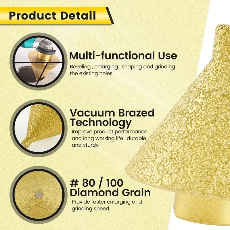 M14 Diamond Chamfer Corn Drill Bit Enlarged Hole Beveling Grinding Tools 50mm for Granite Marble Tiles Stone Cutting Cone Carve