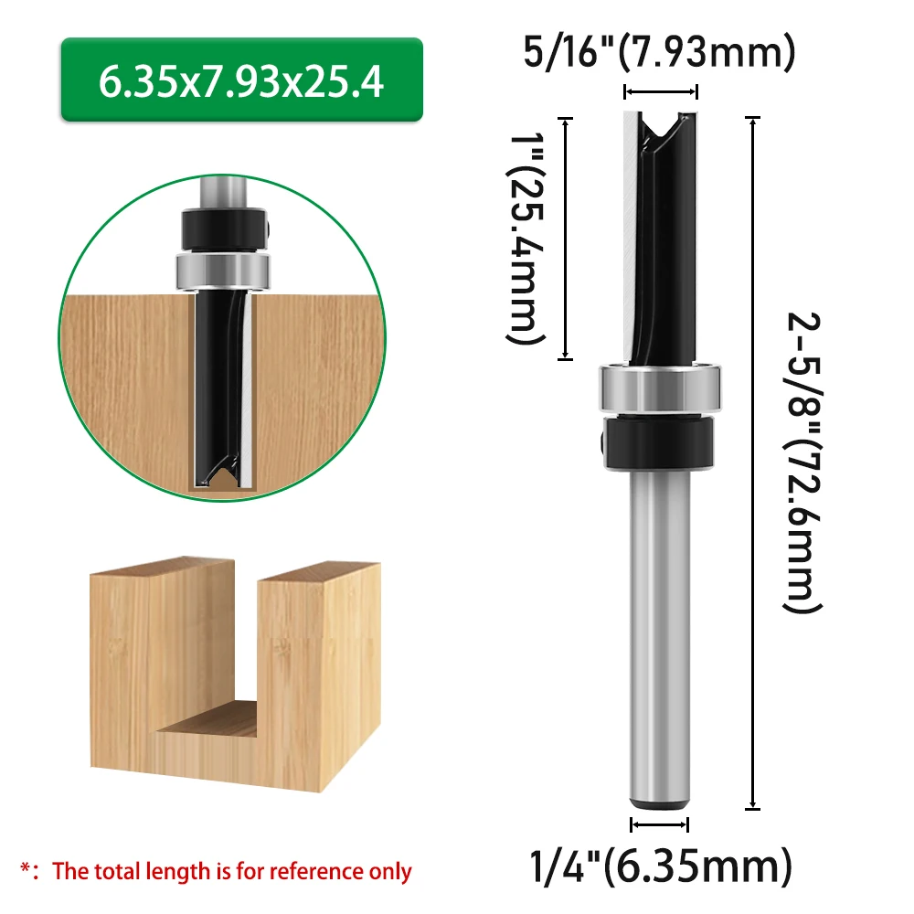 LAVIE 1pc 6mm 1/4"Shank Bearing Straight Router Bit Cutter Milling Cutter Woodworking Tools C06013A