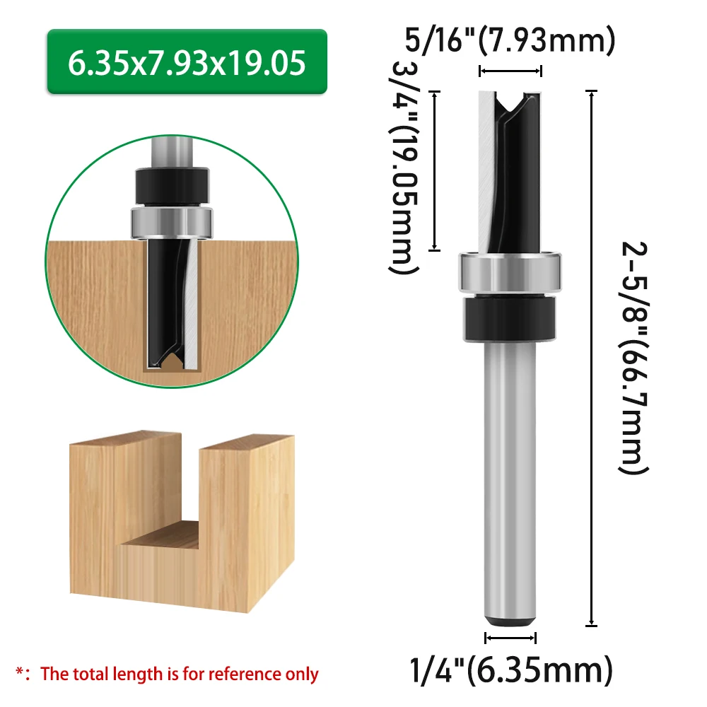 LAVIE 1pc 6mm 1/4"Shank Bearing Straight Router Bit Cutter Milling Cutter Woodworking Tools C06013A
