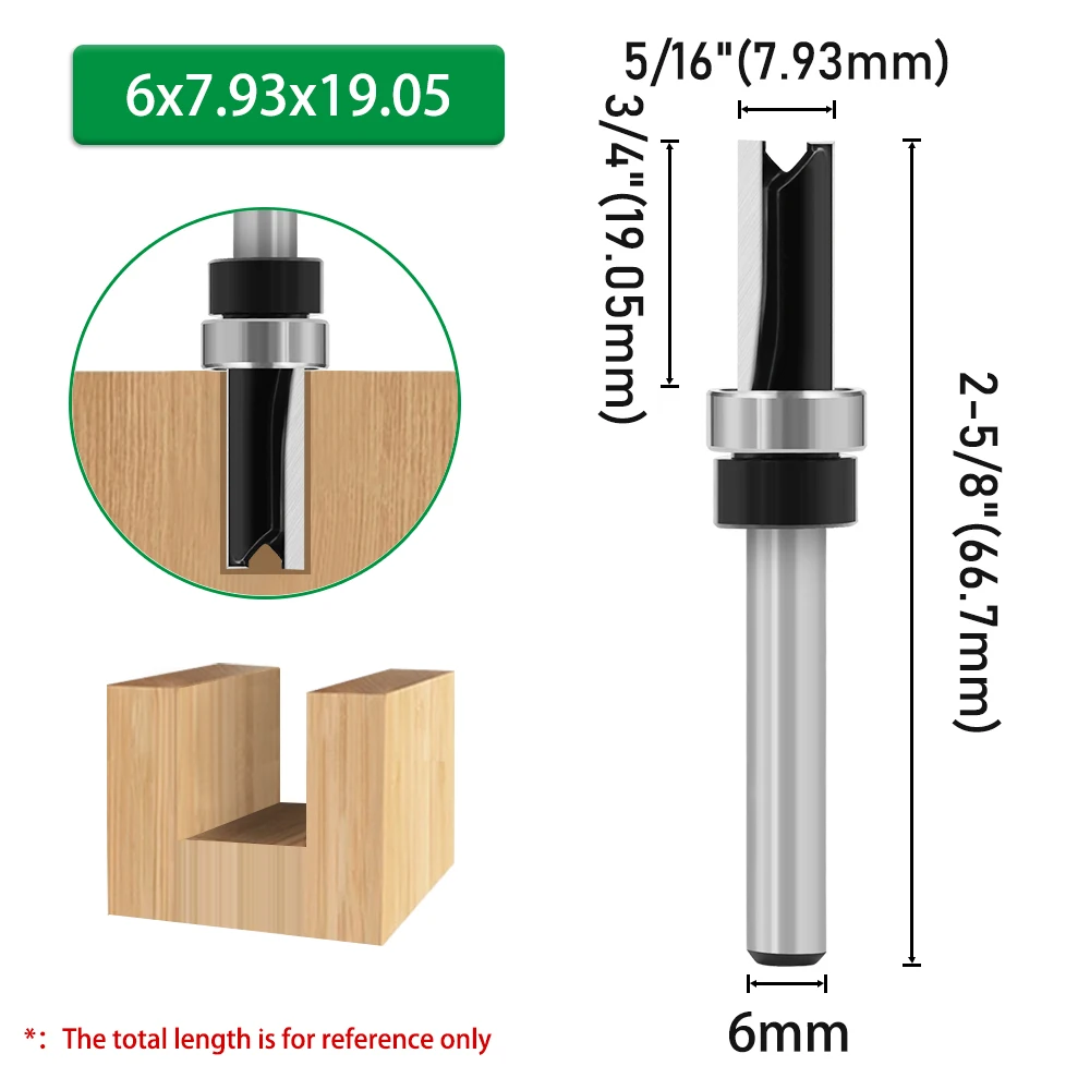 LAVIE 1pc 6mm 1/4"Shank Bearing Straight Router Bit Cutter Milling Cutter Woodworking Tools C06013A