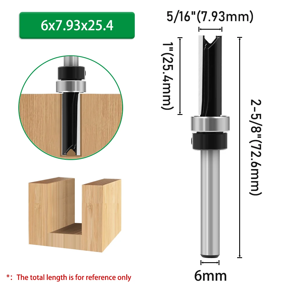 LAVIE 1pc 6mm 1/4"Shank Bearing Straight Router Bit Cutter Milling Cutter Woodworking Tools C06013A