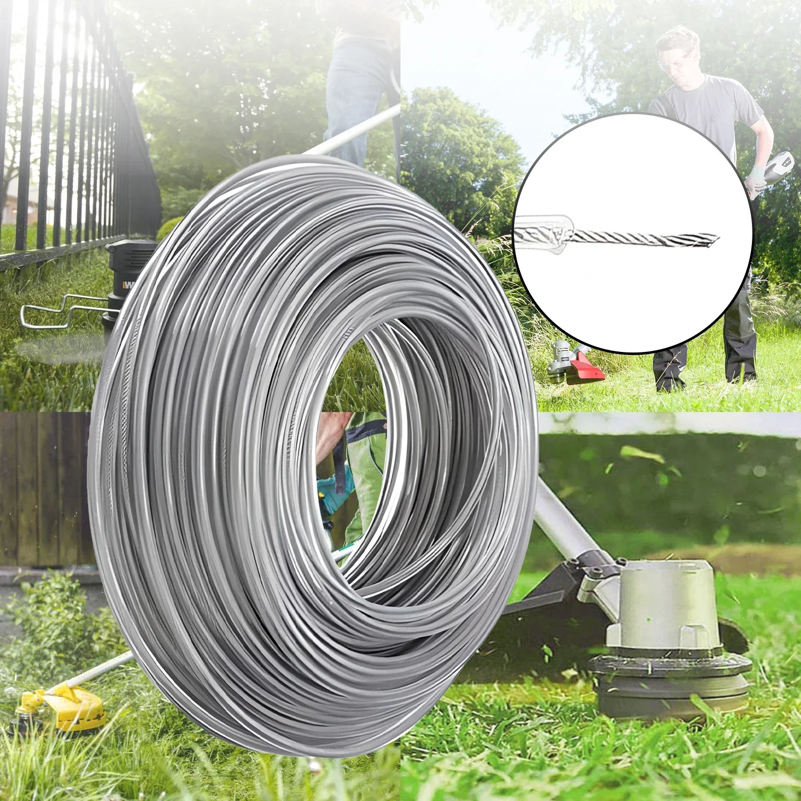 2.0/2.4/2.7/3.0/4.0mm*15m Steel Wire Nylon Grass Trimmer Line Round Brushcutter Trimmer Rope Brush Cutter Wires Rope Accessories