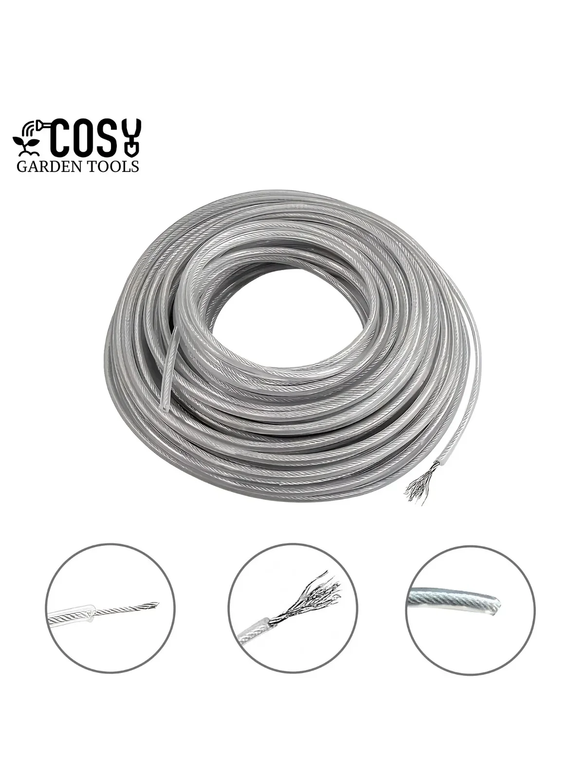 2.0/2.4/2.7/3.0/4.0mm*15m Steel Wire Nylon Grass Trimmer Line Round Brushcutter Trimmer Rope Brush Cutter Wires Rope Accessories