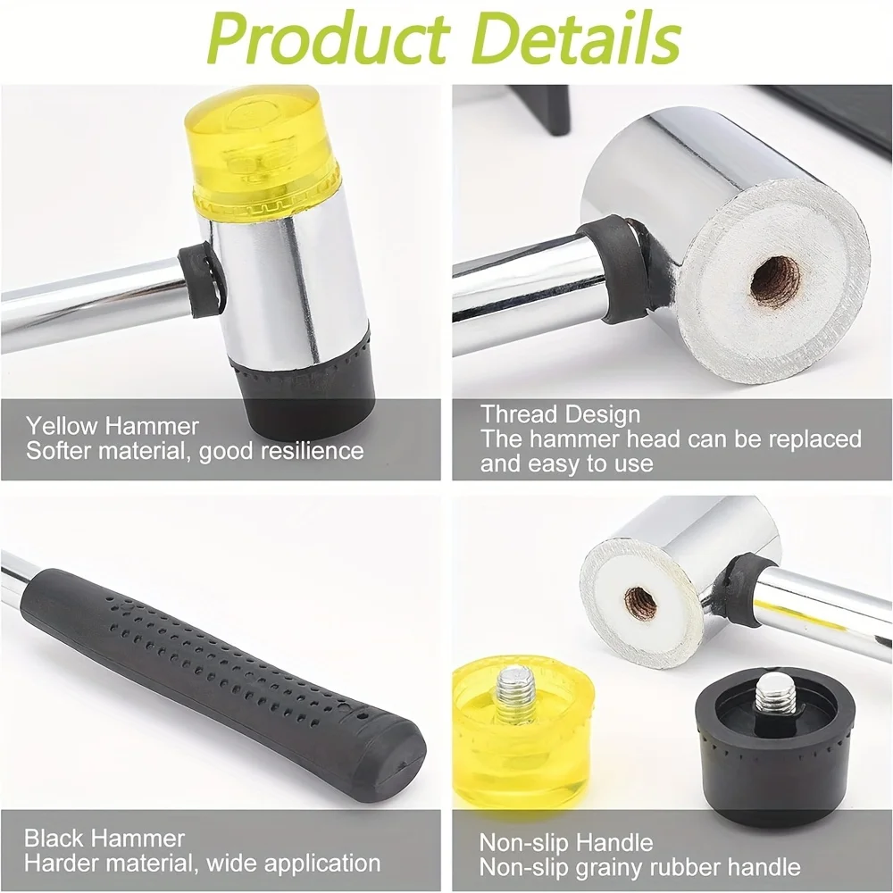 Double-Sided Rubber Mallet – Soft Plastic Hammer for Jewelry, Leather Craft, Woodwork, and Flooring Installation