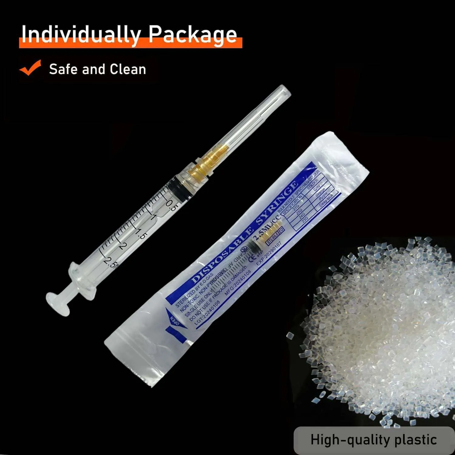100 Pack 2ml(2.5ml) Disposable Luer Lock Syringes with 23Ga Stainless Needle For Pet Measuring Liquid Refilling Cartridges