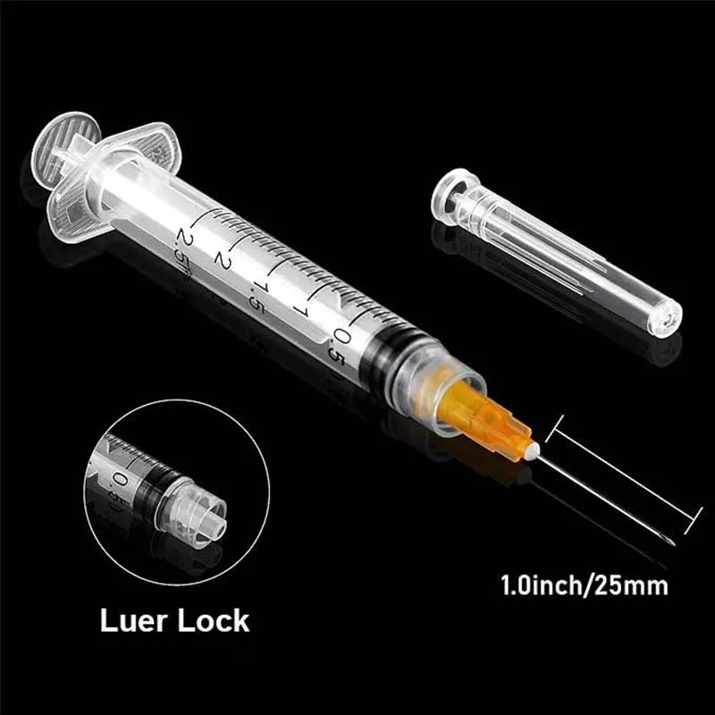 100 Pack 2ml(2.5ml) Disposable Luer Lock Syringes with 23Ga Stainless Needle For Pet Measuring Liquid Refilling Cartridges
