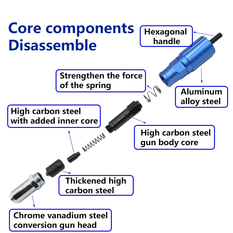 Electric rivet gun conversion set aluminum alloy core pulling rivet conversion head power tool accessories